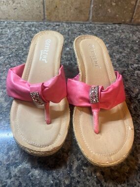 Extreme by Eddie Marc Pink Bling Thong Wedge Sandals 7